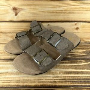NEW JSport by Jambu Womens Size 7 Carina Double Buckle Taupe Tan Suede Sandals